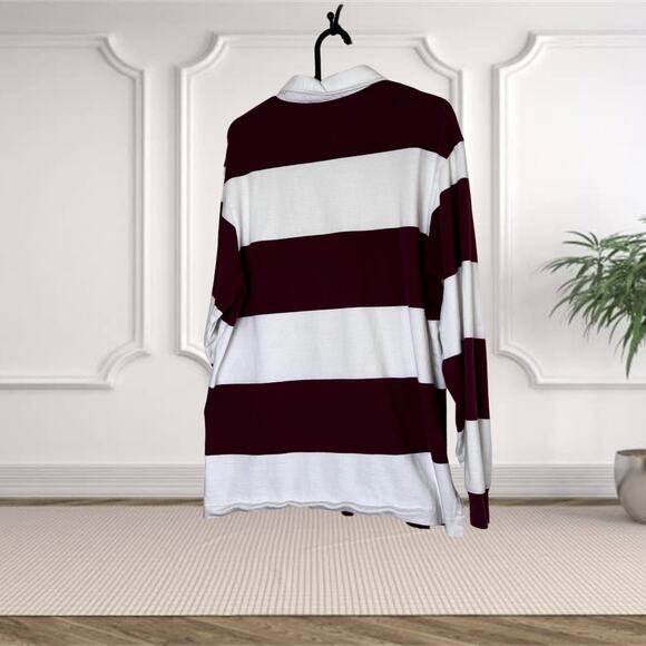 Acne Studios Men’s Long Sleeve Striped Polo – Burgundy & White Classic - Picture 2 of 6